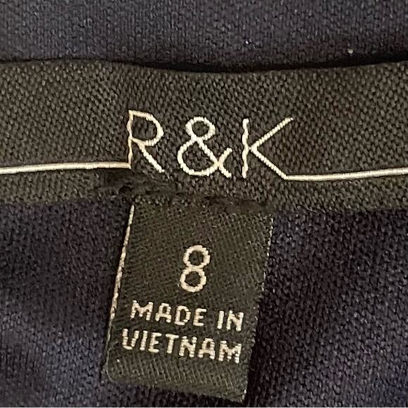 R & K Sheer Navy White Polka Dots Pleated Belted Feminine Maxi Dress NWOT Size 8 - Picture 9 of 13